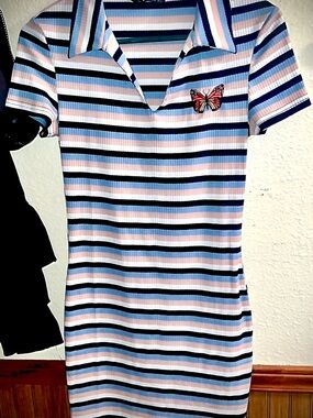 Collared cotton candy color Striped dress cotton candy 🍭